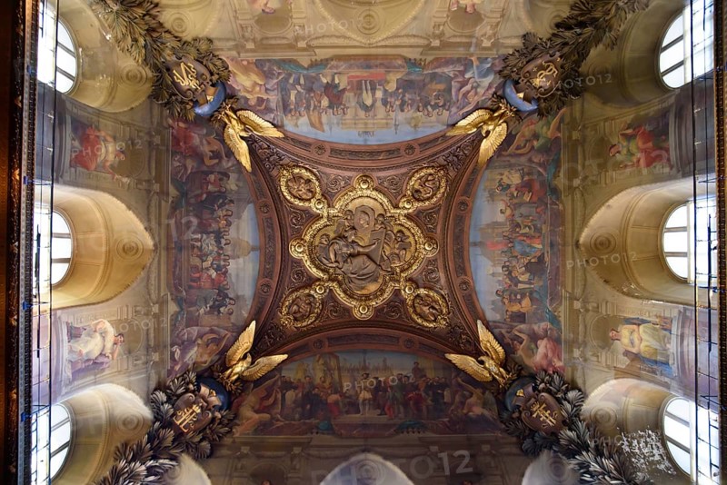Paintings on the ceiling of Louvre Museum in Paris, France