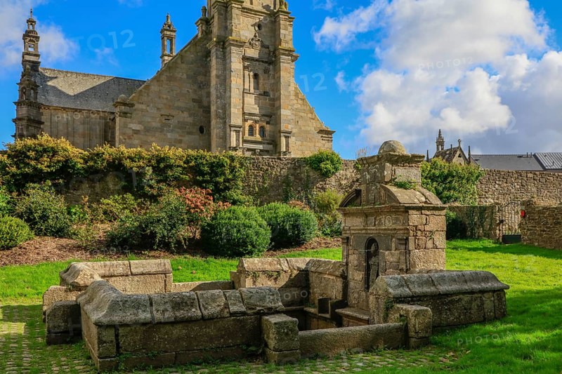 Enclosed parish Gothic church Eglise Saint-Gouesnou and spring of the same name, Gouesnou near Brest, department Finistere Penn-ar-Bed, region Bretagne Breizh, France