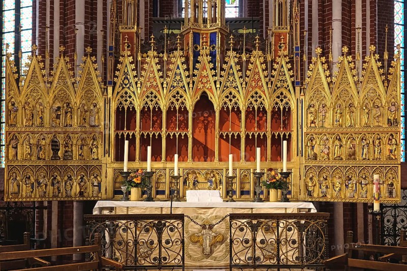 Fantastically decorated Gothic winged altar in Doberan Minster. Bad Doberan, Mecklenburg-Western Pomerania, Germany