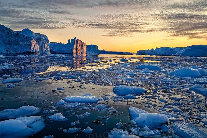 Greenland Ilulissat glaciers at fjord Disco Bay West Greenland