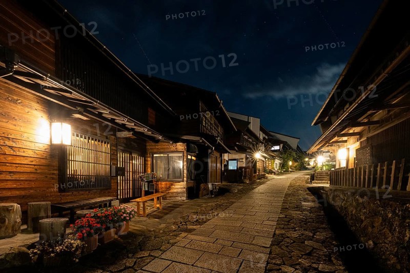 MAGOME, JAPAN - SEPTEMBER 20, 2024: The historic village of Magome (Magome-Juku) at night in Gifu Prefecture near the town of Nakatsugawa in Japan