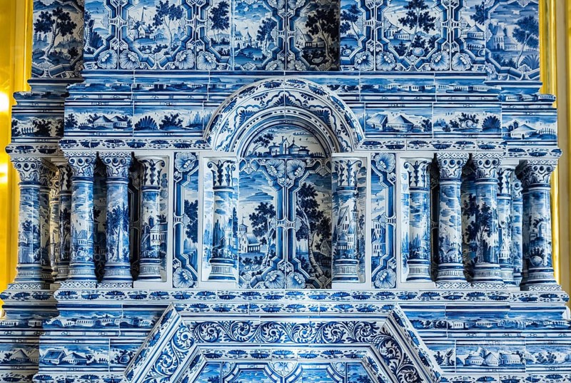 Antique fireplace closeup in Catherine Palace in Tsarskoye Selo (Pushkin) in Russia