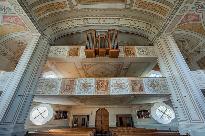 Organ loft, St. Blasius Catholic Parish Church in Dietmannsried, Allgäu, Bavaria, Germany