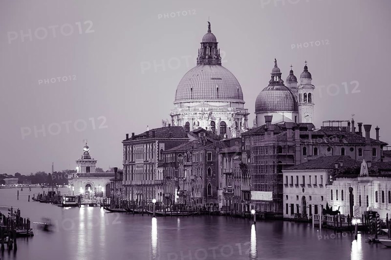 Retro style image of Grand canal after sunset, Venice, Italy
