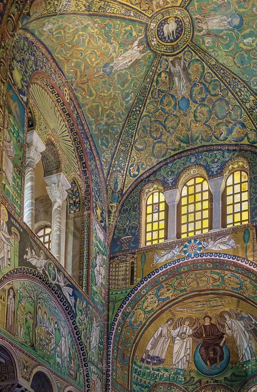 The Basilica of San Vitale is a church in Ravenna, and one of the most important examples of early Christian Byzantine art and architecture. Vault in the presbytery is richly ornamented with mosaic