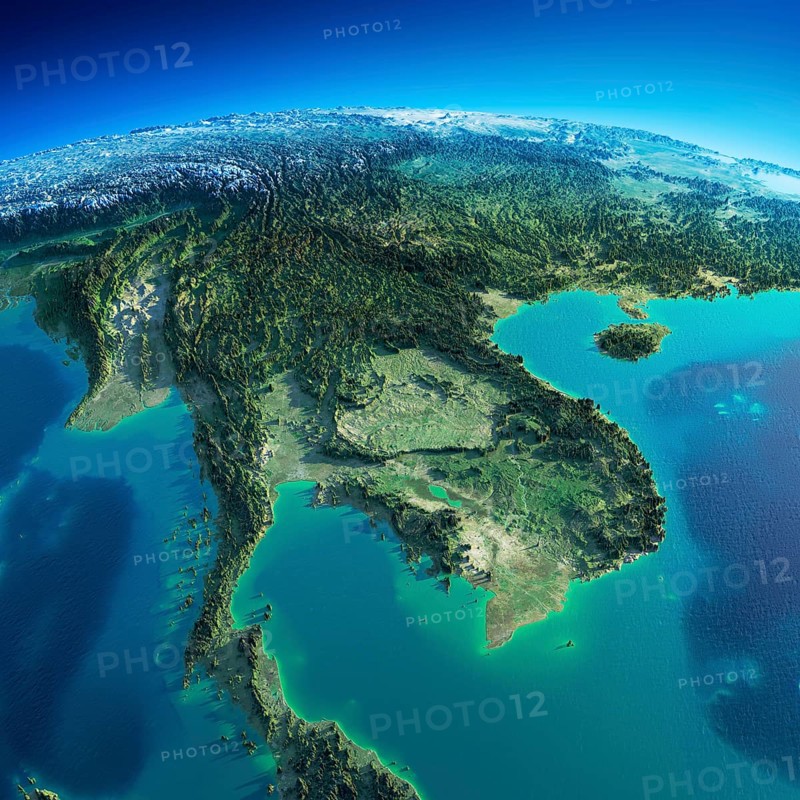 Highly detailed planet Earth in the morning. Exaggerated precise relief lit morning sun. Detailed Earth. Indochina peninsula. Elements of this image furnished by NASA