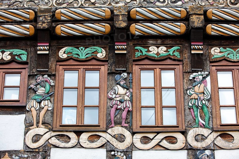 Half-timbered house, Weser Renaissance style, Hoexter, Weser Uplands, North Rhine-Westphalia, Germany, Europe, Fachwerkhaus, Weserrenaissance, Höxter, Weserbergland, Nordrhein-Westfalen, Deutschland, Europe, Europa