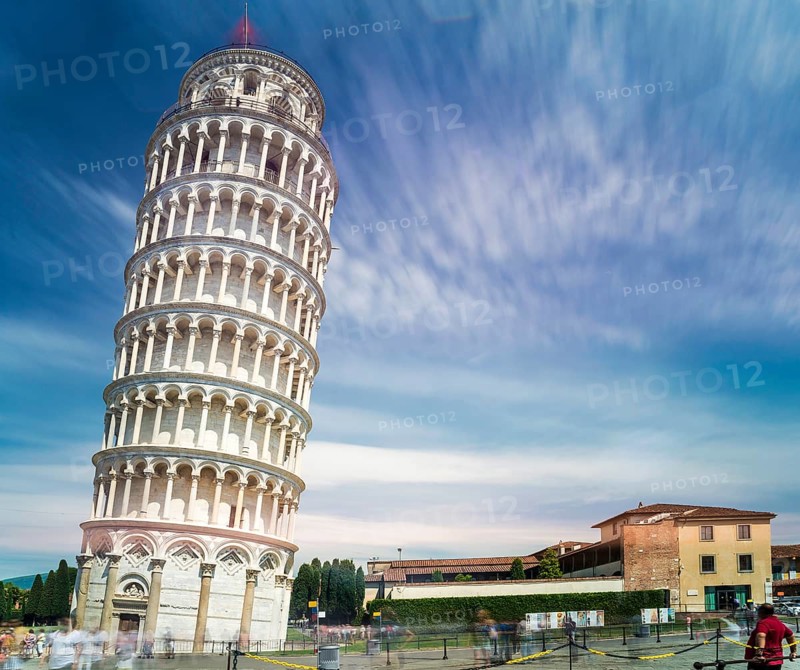 Leaning Tower of Pisa. Blue cloudy sky background