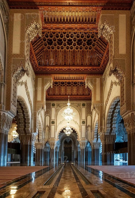 Casablanca, Morocco, 29 March, 2024: interior view of the central nave of the Hassan II Mosque in downtown Casablanca
