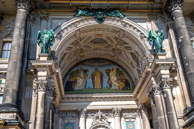 Artistic portal of the Berlin Cathedral, a popular sight in the capital and a historic building. The main entrance of the famous church Berlin Cathedral