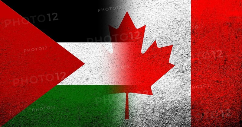 Flag of Palestine and National flag of Canada. Grunge background