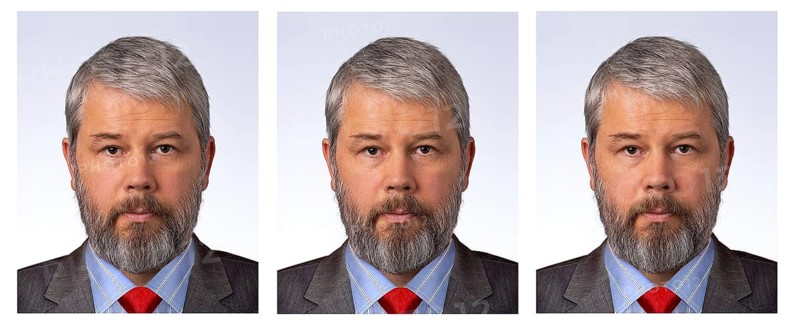 A strip of passport photos as it comes out of the photo booth