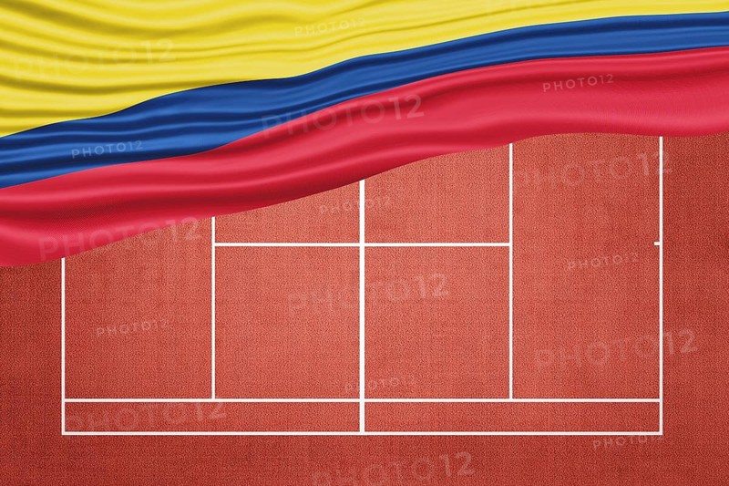 Colombia Flag on Clay Tennis Court, Sports Symbol