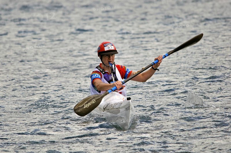 Craig Nieper competing in the kayaking leg of the Coast to Coast triathlon, West Coast, South Island, New Zealand, 2011