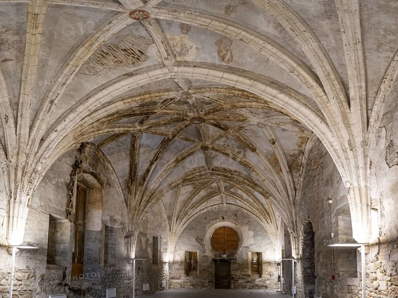 12th century monastic refectory, Monastery of Santa María de Carracedo, 10th century, Carracedo del Monasterio, El Bierzo region, Castile and Leon, Spain