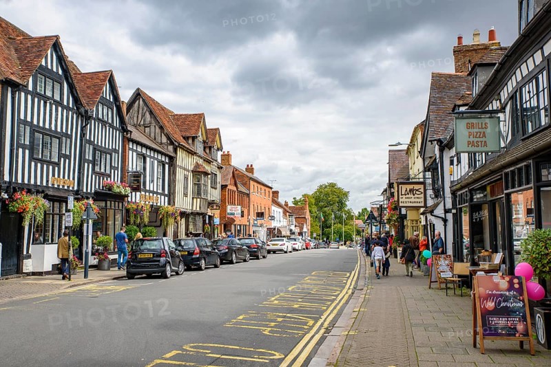 Street view of Stratford, a town in Cotswolds area known as the birthplace of Shakespeare, in England, UK