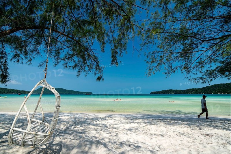 Saracen Bay beach in tropical paradise Koh Rong Samloen island near Siahnaoukville in Cambodia