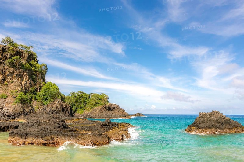 Turquoise water around the Two Brothers rocks, Fernando de Noronha, UNESCO World Heritage Site, Brazil, South America