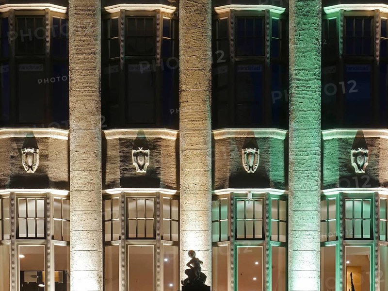 Illuminated facade at Speck's Hof Leipzig. Saxony, Germany
