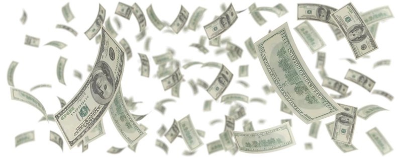 Isolated hundred dollar rain over white