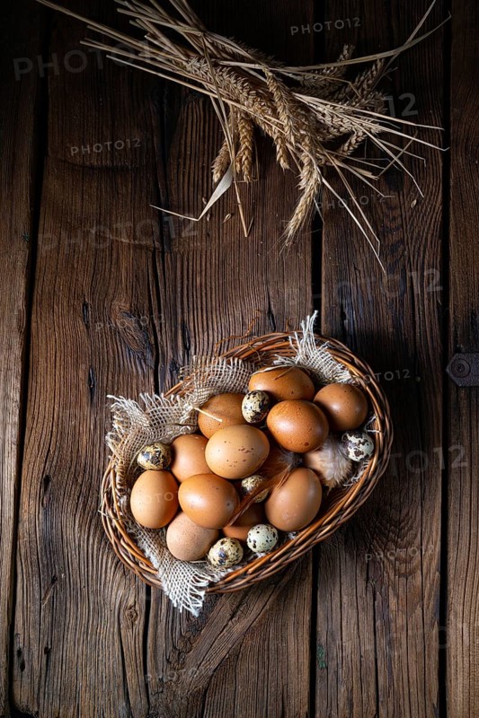 Fresh eggs straight from the farm in a basket