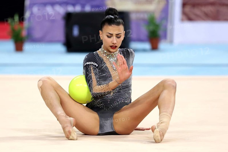 Sofia, Bulgaria - 30 March, 2018: Alessia Russo Italy performs with ball during Rhythmic Gymnastics World Cup Sofia 2018. Individual tournament