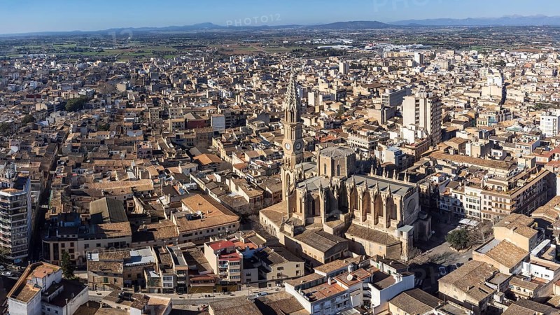 Aerial view of the city, Manacor, Majorca, Balearic Islands, Spain