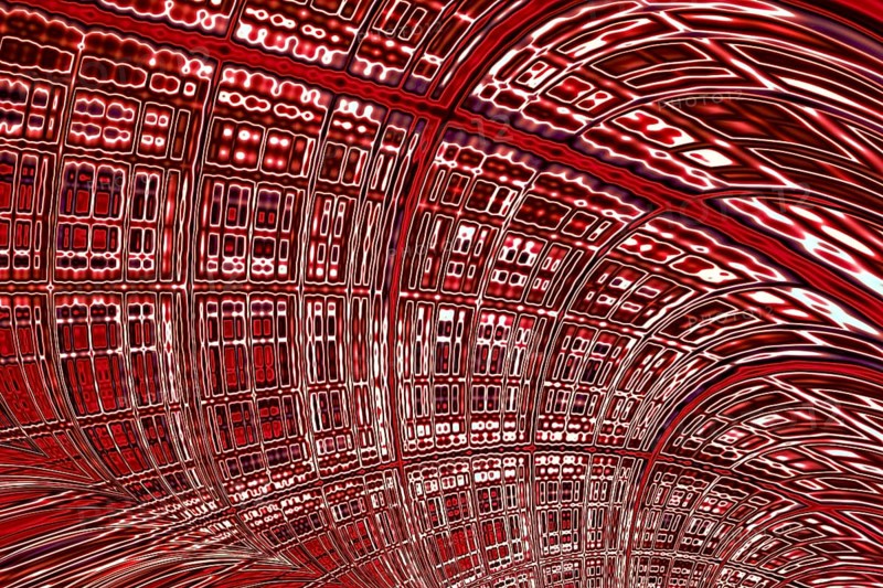 Abstract technology background - computer- generated image. Fractal geometry: distorted curved surface with cells of different sizes like a wall of a futuristic tunnel. For covers, posters, web design