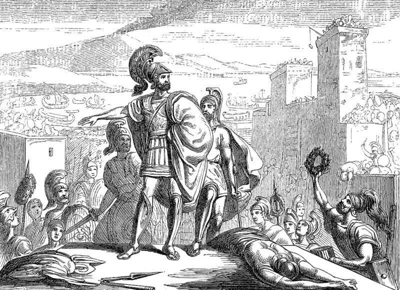 Timoleon c. 411-337 BC, a Greek statesman and general at Syracuse with the dead Hicetas, a Syracusan general and tyrant of LeontiniTimoleon c. 411-337 BC, a Greek statesman and general at Syracuse with dead Hicetas, a Syracusan general and tyrant of Leontini
