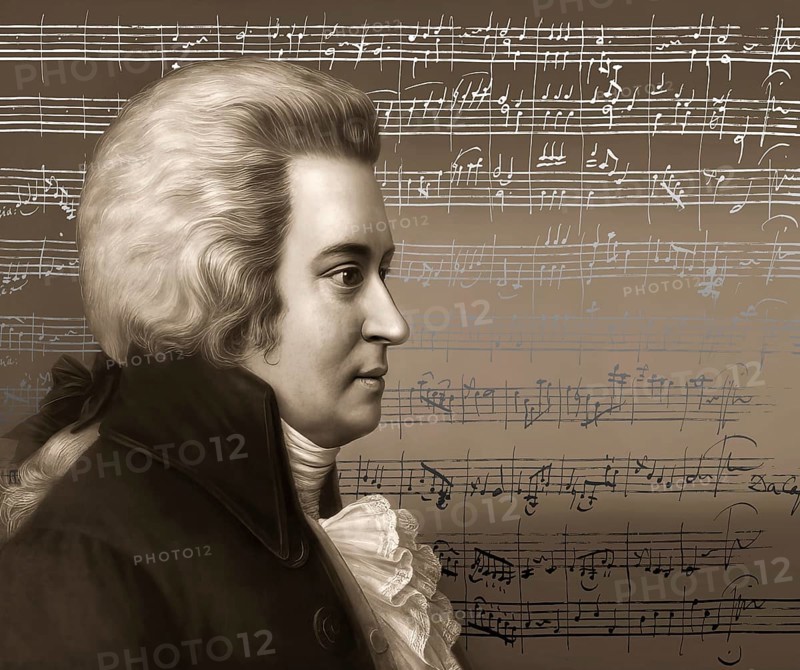 Wolfgang Amadeus Mozart, 1756 – 1791, composer of classical music, First Viennese School, notesheet from Minuet No. 2 for orchestra, KV 164, 1772, digitally edited