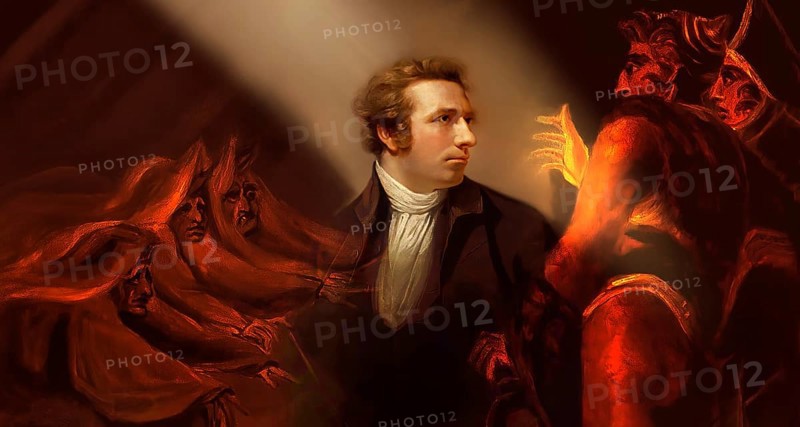 Henry Fuseli or Johann Heinrich Füssli, 1741 – 1825, Swiss painter, draughtsman and writer, digitally edited after Northcote, 1778, Prophecy from the witches, scene from The Tragedy of Macbeth by William Shakespeare