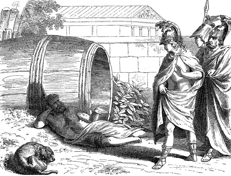 Alexander the Great visiting Diogenes, an ancient Greek philosopher, at Corinth