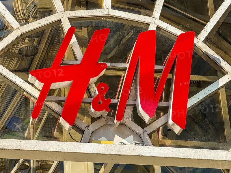 H&M logo at the entrance to a shopping centre in Remscheid