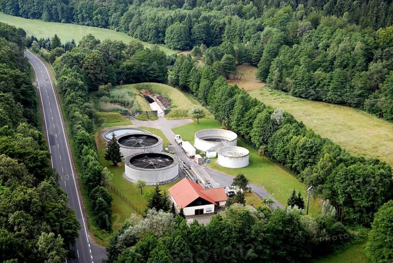 Aerial view of a wastewater treatment plant