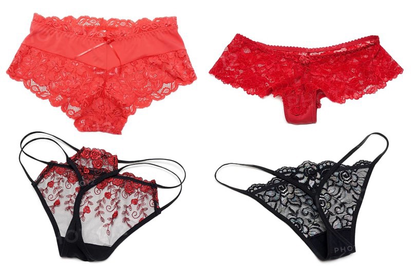 Four feminine panties collage on white background. It Is formed from several pictures