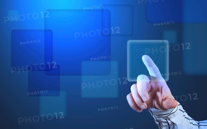 Futuristic touch screen display with streaming image