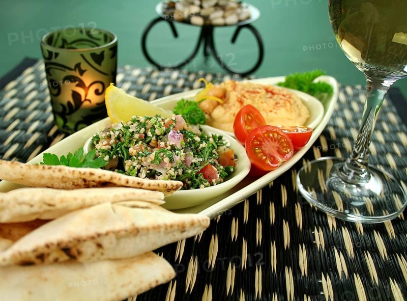 Tabbouleh with hommus and lemon chick peas with fresh pita bread