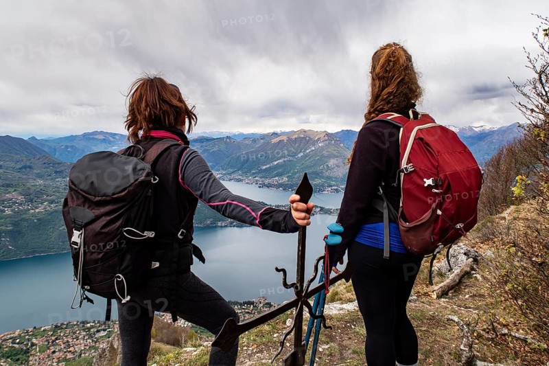 Trekking scene on Palagia mountain on Lake Como