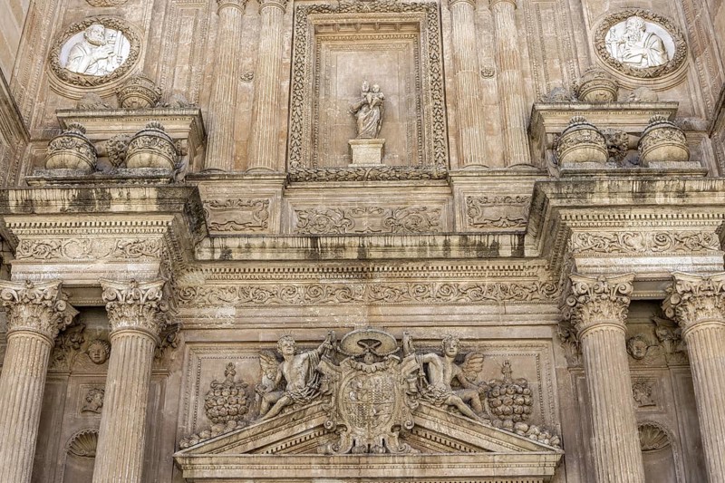The magnificent entrance to the Cathedral Encarnación de Almería (Cathedral of the Encarnación of Almería) Catholic cathedral in Gothic and Renaissance style, Almería, Province of Almería, Andalusia, Spain