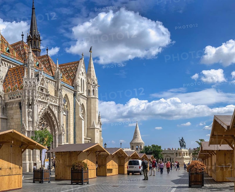 Budapest, Hungary 18.08.2021. Holy Trinity square on the upper town Buda in Budapest, Hungary, on a sunny summer morning, Budapest, Hungary