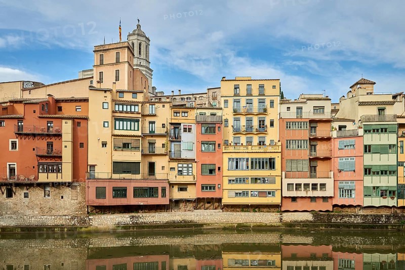 View of old town Girona, Catalonia, Spain, Europe. Summer travel