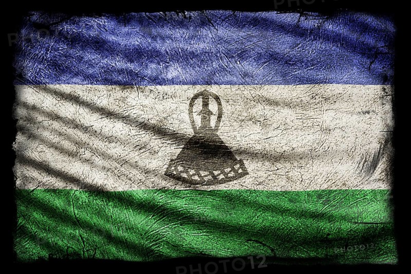 Lesotho Flag, Grunge Texture Background