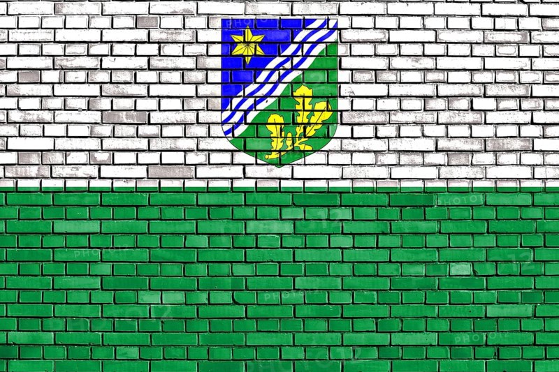 Flag of Tartu County painted on brick wall