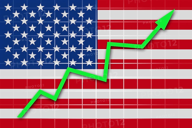 The USA flag and arrow graph going up