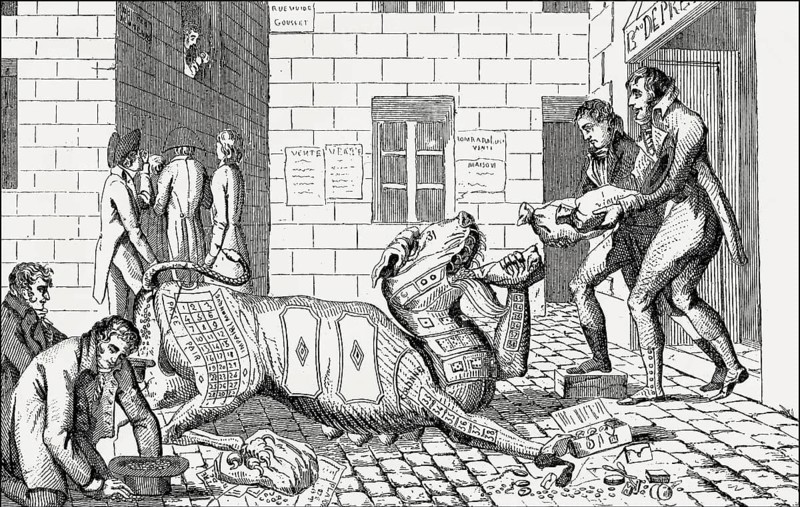 Caricature on gambling obsession, 18th Century