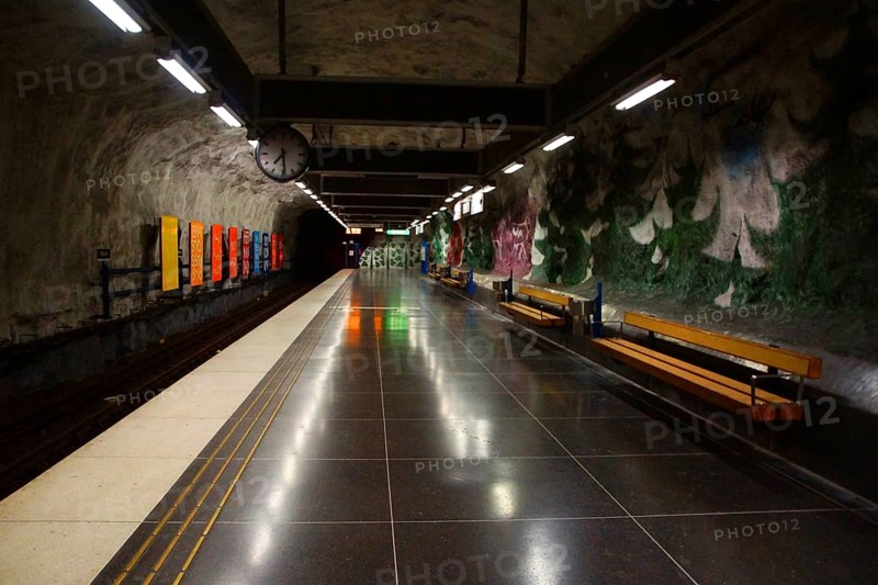 Fragment of the interior of the Tensta metro station in Stockholm