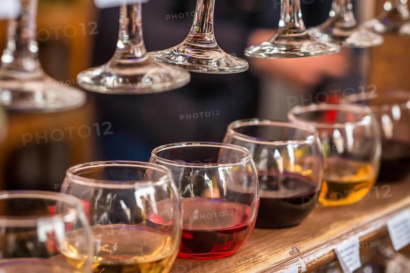 Glasses with a different wine for tasting