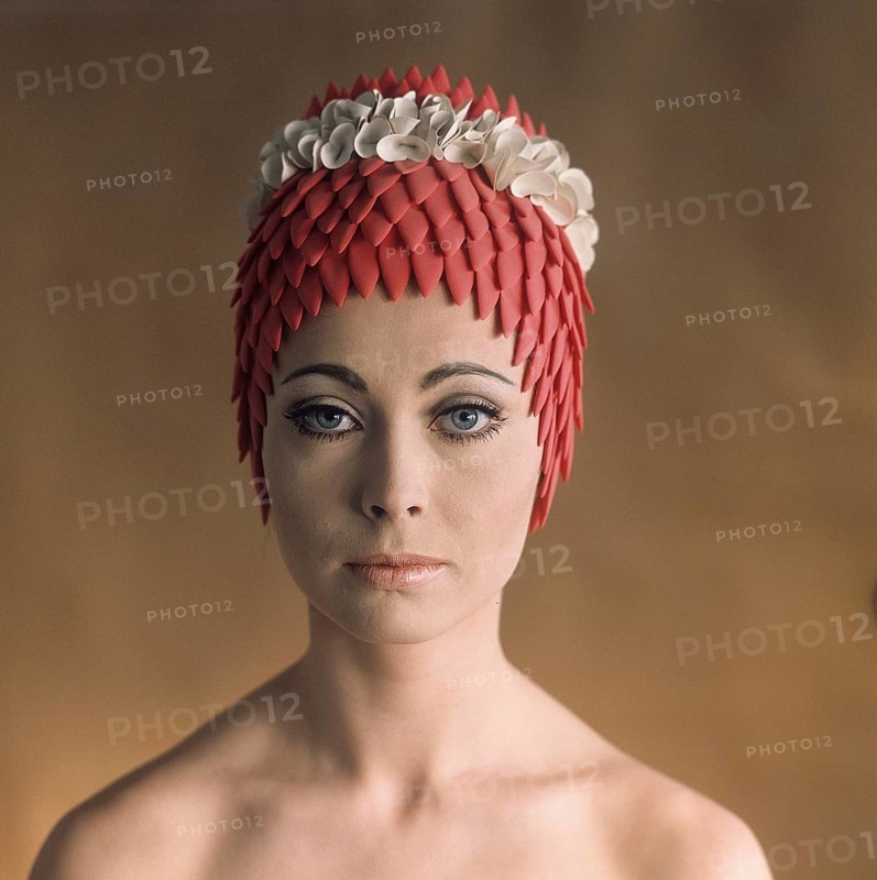 Monica Rågby. Swedish photo model. Born November 10, 1942. She won the Miss Sweden beauty pageant in 1962 and in 1963 she was chosen as Miss United Nations. Here in a period-typical 1960s swimming cap in plastic material. 1965