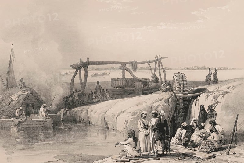 Scene on the Sutlej River, near Pakpattan in the Punjaub, now Pakistan, First Anglo-Afghan War, sketch by James Atkinson, 1840