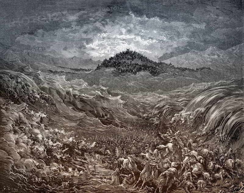 The Egyptians Drowning in the Red Sea, woodcut by Gustave Doré